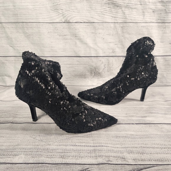 Zara Shoes - NWT Zara Woman 35 EU Black Runway Sequin Velvet Ankle Stiletto/Kitten Heel Boots